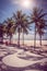 Copacabana with palms and mosaic of sidewalk in Rio de Janeiro