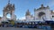 Copacabana, Peru - June 2018: Vendors in front of Basilica of the Virgin of Copacabana in Peru