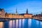 Copenhagen city at night with Christiansborg Palace Copenhagen city, Denmark