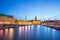 Copenhagen city view of Christiansborg Palace at night in Copenhagen, Denmark