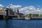 Copenhagen cityscape of canal and houses on embankment