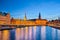 Copenhagen Cityscape with Christiansborg Palace at night in Cope