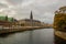 COPENHAGEN, DENMARK: Christiansborg Palace on Slotsholmen island. Danish Parliament building and Supreme Court. View of the