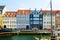 Copenhagen, Denmark - July 11, 2018. Streets of Copenhagen. Beautiful colorful houses on the canal. Nyhaven. City landscape. Archi