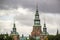 Copenhagen, Denmark - July 7th 2019: Copper spires on castle rosenborg in central copenhagen.