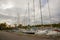 COPENHAGEN, DENMARK: Luxury speedboats docked along side of wooden promenade at Danish capital of Copenhagen