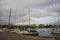 COPENHAGEN, DENMARK: Luxury speedboats docked along side of wooden promenade at Danish capital of Copenhagen