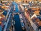 Copenhagen, Denmark Nyhavn New Harbour canal and entertainment district. Aerial view from the top. tourist must visited