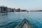 Copenhagen, Denmark - September 14, 2020. An edge of a pier in Vesterbro Kongens Enghave area view of the canal in downtown of