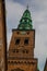 COPENHAGEN, DENMARK: View of the landmark green spire of the former St. Nicholas Church, now Nikolaj Contemporary Art Center in