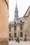 Copenhagen - October 17, 2016: View to the Frue Plads area and some pedestrians walking by