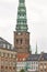 Copenhaguen city center with absalon statue, nikolaj kunsthal tower. Denmark