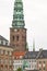 Copenhaguen city center with absalon statue, nikolaj kunsthal tower. Denmark