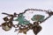 Copper chain with decorative butterflies, leaves, flowers and beads