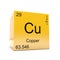 Copper chemical element symbol from periodic table