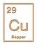 Copper, chemical element, taken from periodic table, with relief shape
