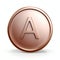 a copper coin with the letter a on it