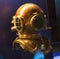 Copper diving helmet in the maritime museum La Cite de La Mer or City of the Sea in Cherbourg, Normandy, France