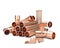 Copper drainage pipes on white background