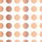 Copper foil polka dots pattern. Circles Seamless Vector. Shiny metallic rose gold foil dots on white background. Femine art for