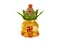 Copper and gold kalash with coconut and mango leaf with marigold flower decoration at the bottom for hindu puja for all hindu pooj