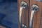 Copper handle on antique door, design doorway with glass