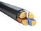 Copper industrial four-core cable in black insulation. The concept of power supply of the enterprise