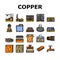 copper metal production steel icons set vector