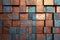 Copper mosaic background. Bronze random wall decoration. Cubic backdrop. Geometric illustration of glossy square shapes.