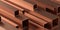 Copper square profiles stack or heap frame filling background  metal manufactoring or product concept
