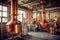 copper stills and equipment shining in the distillery