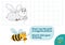 Copy and color picture vector illustration, exercise. Funny bee cartoon character