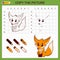 Copy drawing of Fox. Vector draw worksheet with cute fox.