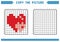 Copy the picture, complete the grid image. Educational worksheets drawing and coloring with squares. Love symbol.