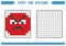 Copy the picture, complete the grid image. Educational worksheets drawing with squares, coloring cell areas. Angry face.