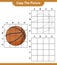 Copy the picture, copy the picture of Basketball using grid lines. Educational children game, printable worksheet, vector