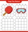 Copy the picture, copy the picture of Ping Pong Racket and Goggle using grid lines. Educational children game, printable worksheet