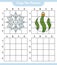 Copy the picture, copy the picture of Snowflake and Christmas Ball using grid lines. Educational children game, printable
