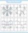 Copy the picture, copy the picture of Snowflake and Ribbon using grid lines. Educational children game, printable worksheet,