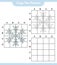 Copy the picture, copy the picture of Snowflake using grid lines. Educational children game, printable worksheet, vector