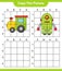 Copy the picture, copy the picture of Train and Robot Character using grid lines. Educational children game, printable worksheet,