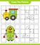 Copy the picture, copy the picture of Train and Robot Character using grid lines. Educational children game, printable worksheet,