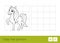 Copy the picture by squares and color it quiz learning children game with contour illustration of a skewbald horse