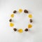 copy space circle with autumn yellow leaves and pine cones.thanksgiving festive idea minimal design