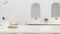 Copy space on elegance white marble bathroom tabletop with bath accessories set