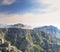 Copy space with scenic landscape of clouds in the sky covering the peak of Table Mountain in Cape Town on a misty