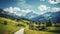 copy space, stockphoto, beautiful view on a traditional austrian little village in the mountains, magestic mountains