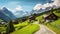 copy space, stockphoto, beautiful view on a traditional austrian little village in the mountains, magestic mountains