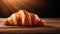 copy space, stockphoto, Croissant on a wooden table. National Croissant Day concept. Taste fresh croissant.