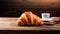 copy space, stockphoto, Croissant on a wooden table. National Croissant Day concept. Taste fresh croissant